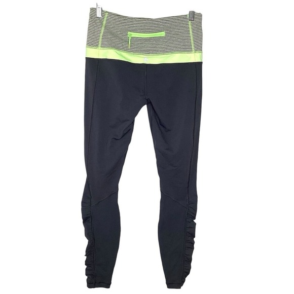 lululemon athletica Pants - Lululemon Swift Speed 7/8 Leggings Sz 8 Black Green Zippered Pocket Dance EUC